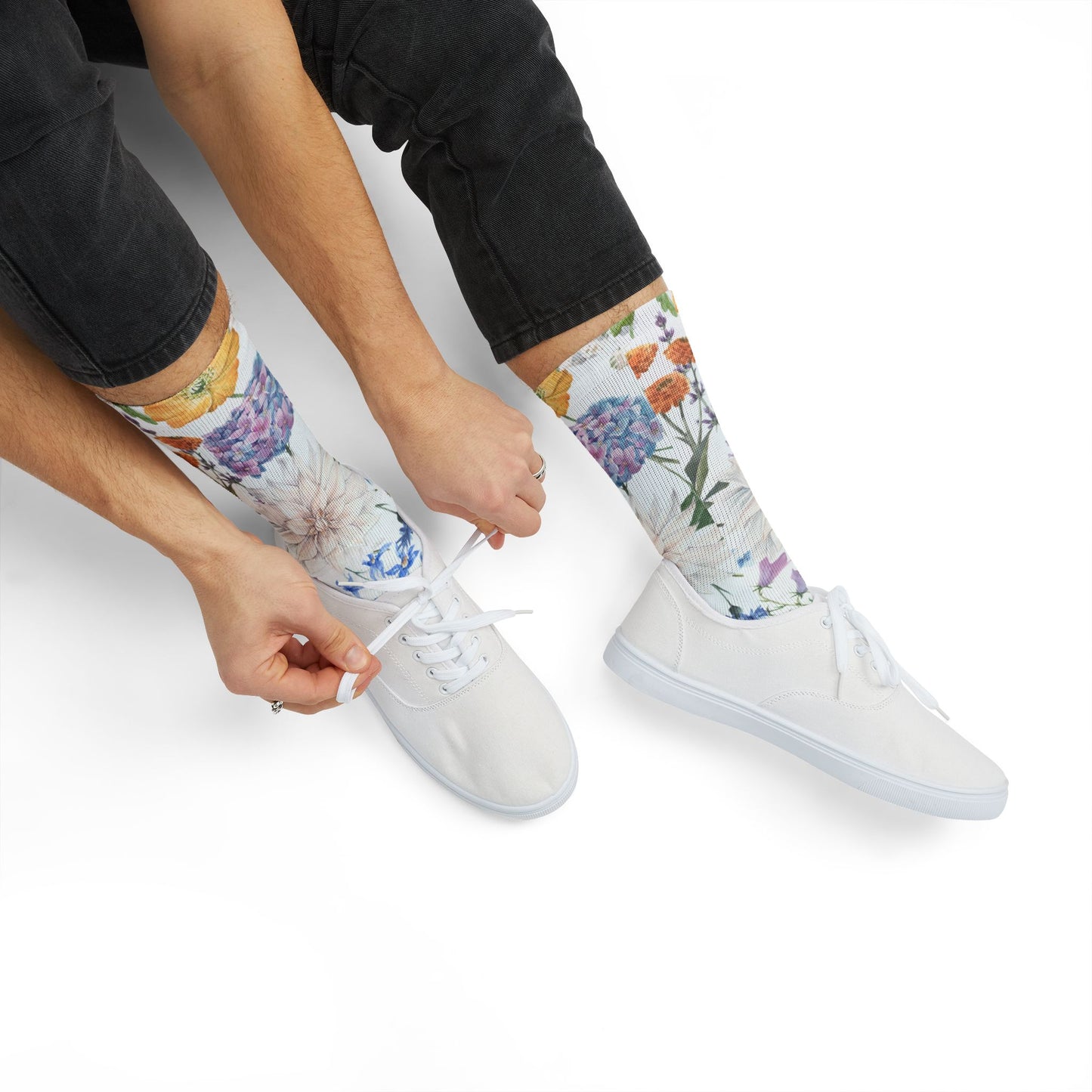 Watercolor Wildflower Socks | Floral Crew Socks, Pastel Garden Print