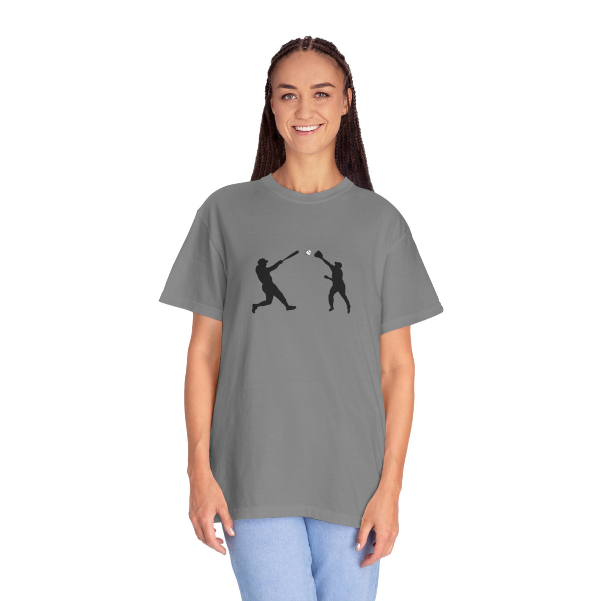 Minimal baseball player silhouette T-shirt by Printify featuring a simple graphic design on a casual T-shirt.