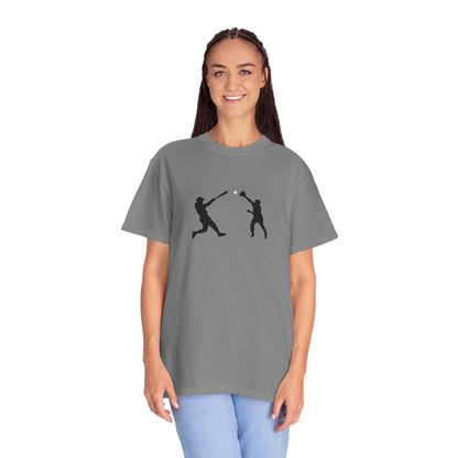 Minimal baseball player silhouette T-shirt by Printify featuring a simple graphic design on a casual T-shirt.