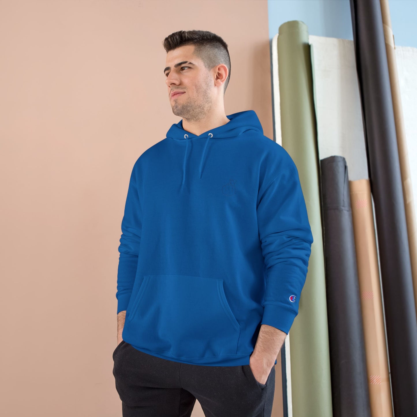 Minimalist Champion Hoodie with Hand Gesture Design