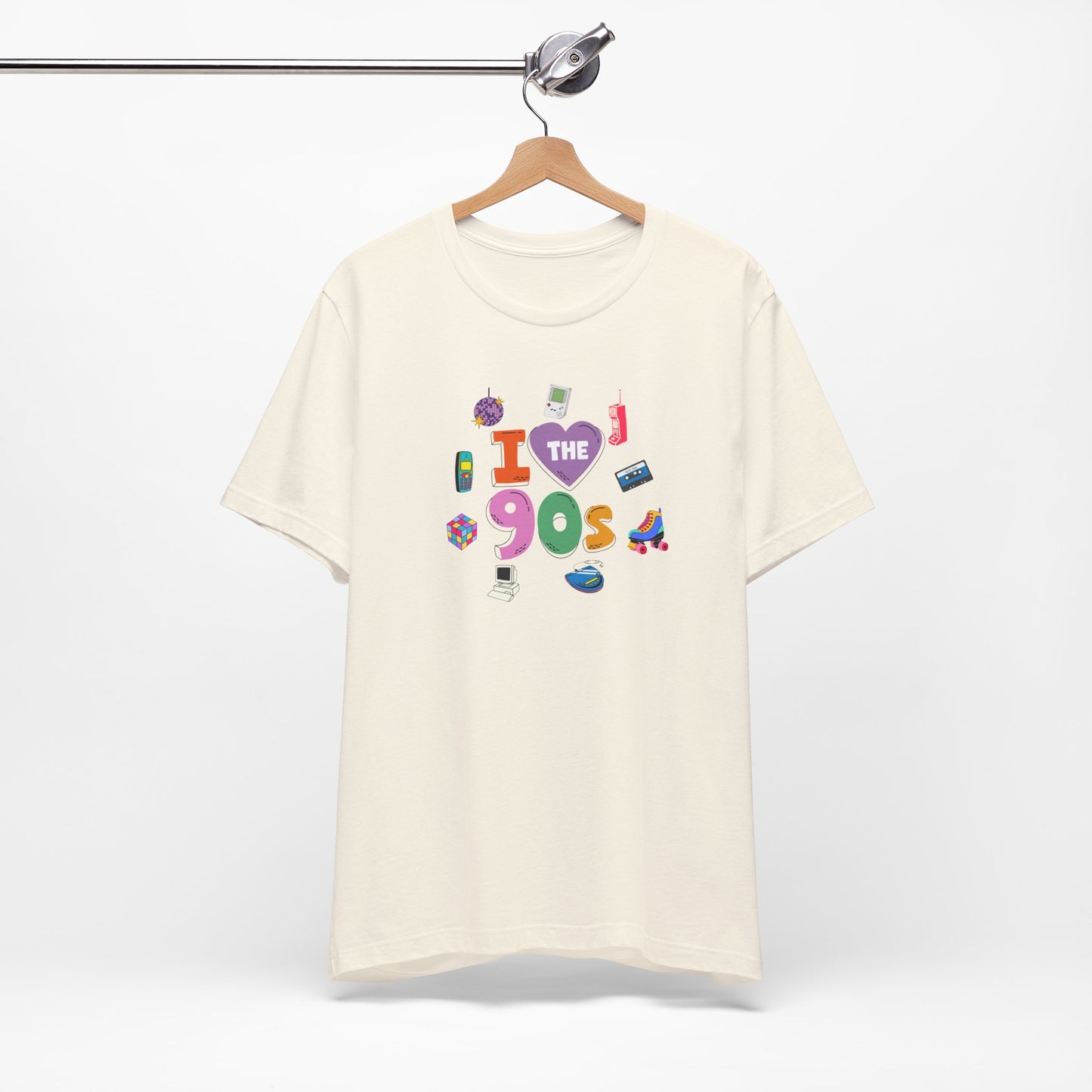 I  Love the 90's Short Sleeve Tee - Retro Graphic Tee, Vintage Style Shirt, Perfect for Casual Outings, 90s Nostalgia Apparel