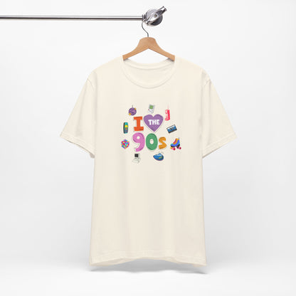 I  Love the 90's Short Sleeve Tee - Retro Graphic Tee, Vintage Style Shirt, Perfect for Casual Outings, 90s Nostalgia Apparel