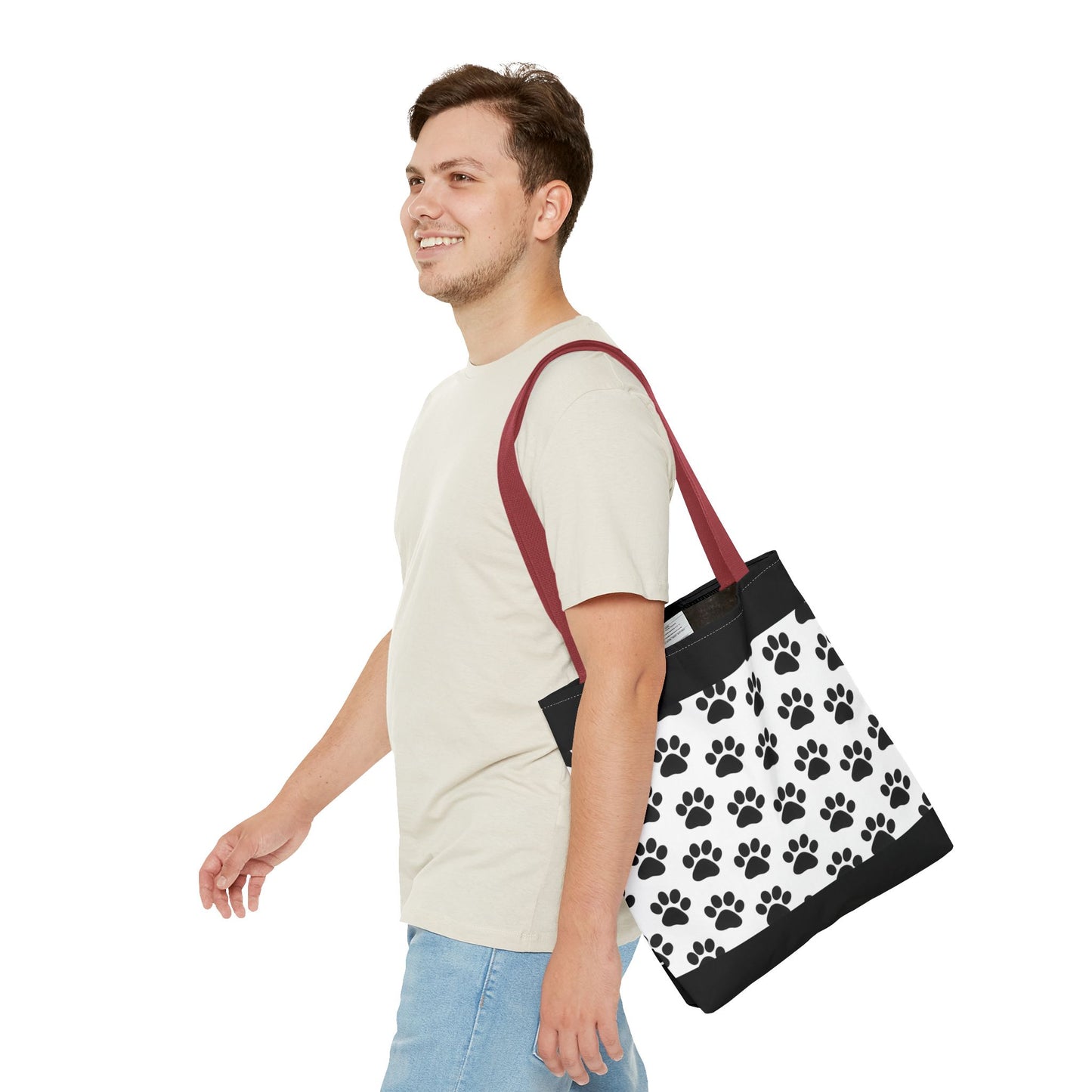 Eco-friendly paw print tote bag by Printify, durable carryall for dog and cat lovers, featuring a stylish paw print design.