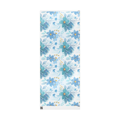 Blue Floral Wrapping Paper Roll — Watercolor Bouquet Gift Wrap