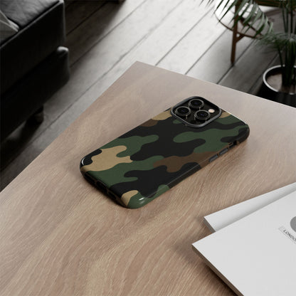 Camo Tough Phone Case in military green, rugged protective cover for smartphones by Printify.
