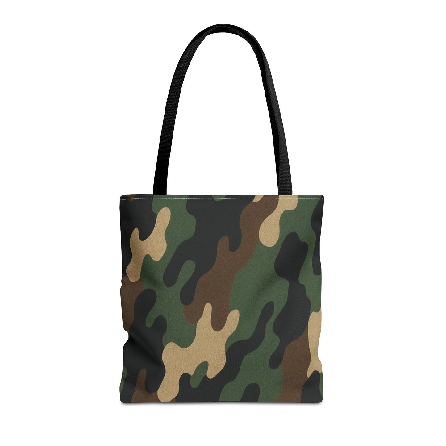 Camo pattern tote bag by Printify with all-over camouflage print, made of durable canvas, perfect for carrying everyday essentials.