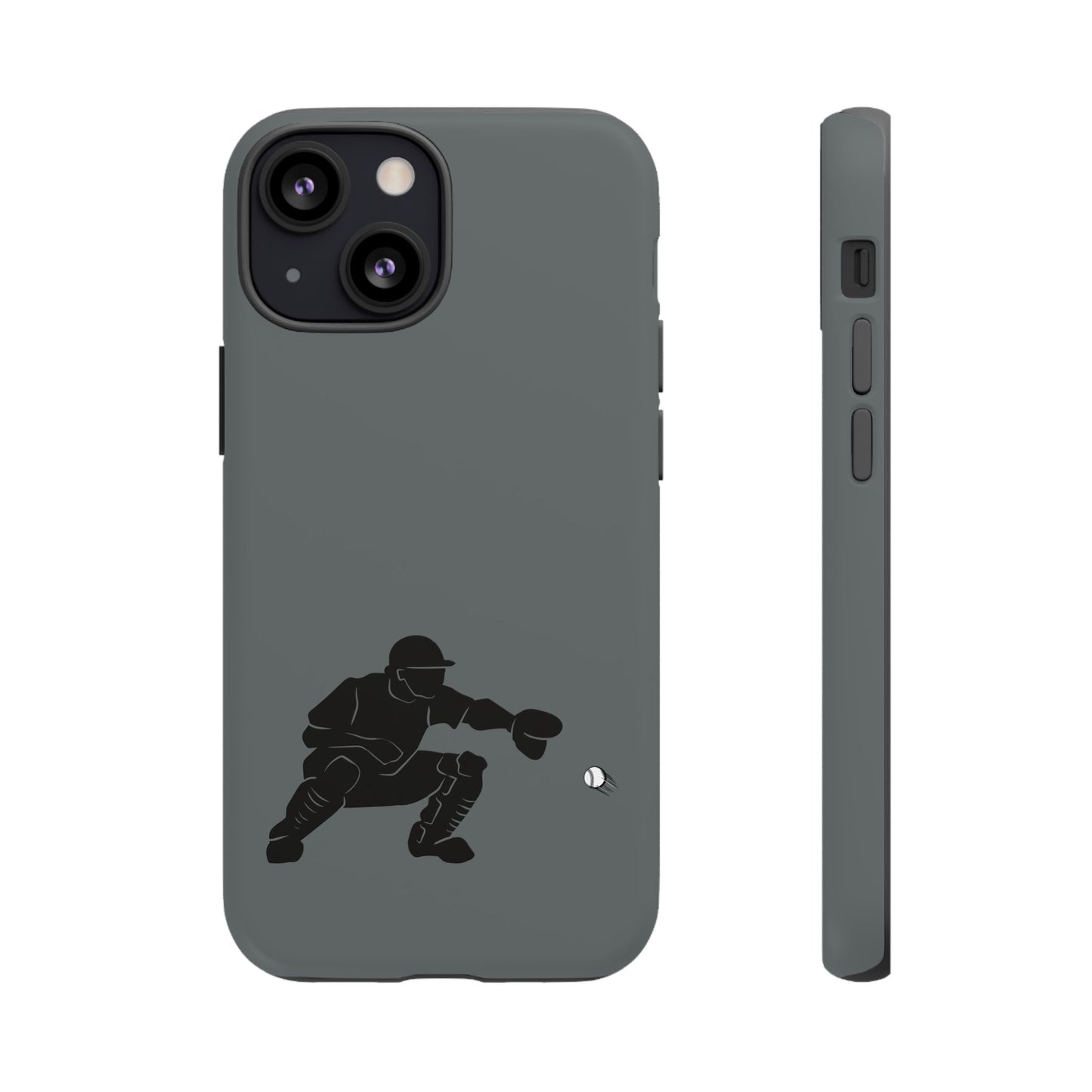 Printify baseball catcher phone case, tough protective cover for smartphones with baseball catcher graphic design.