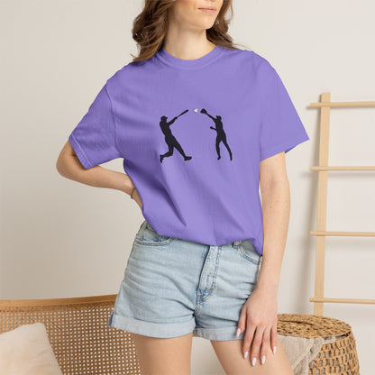Minimal baseball players silhouette graphic T-shirt by Printify featuring a clean, modern baseball-themed design on a casual tee.