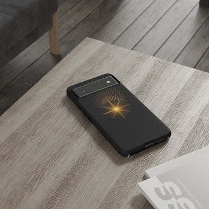 Tough Cases - Radiant Star Phone Case, Protective Black Shockproof Cover with Golden Light Design
