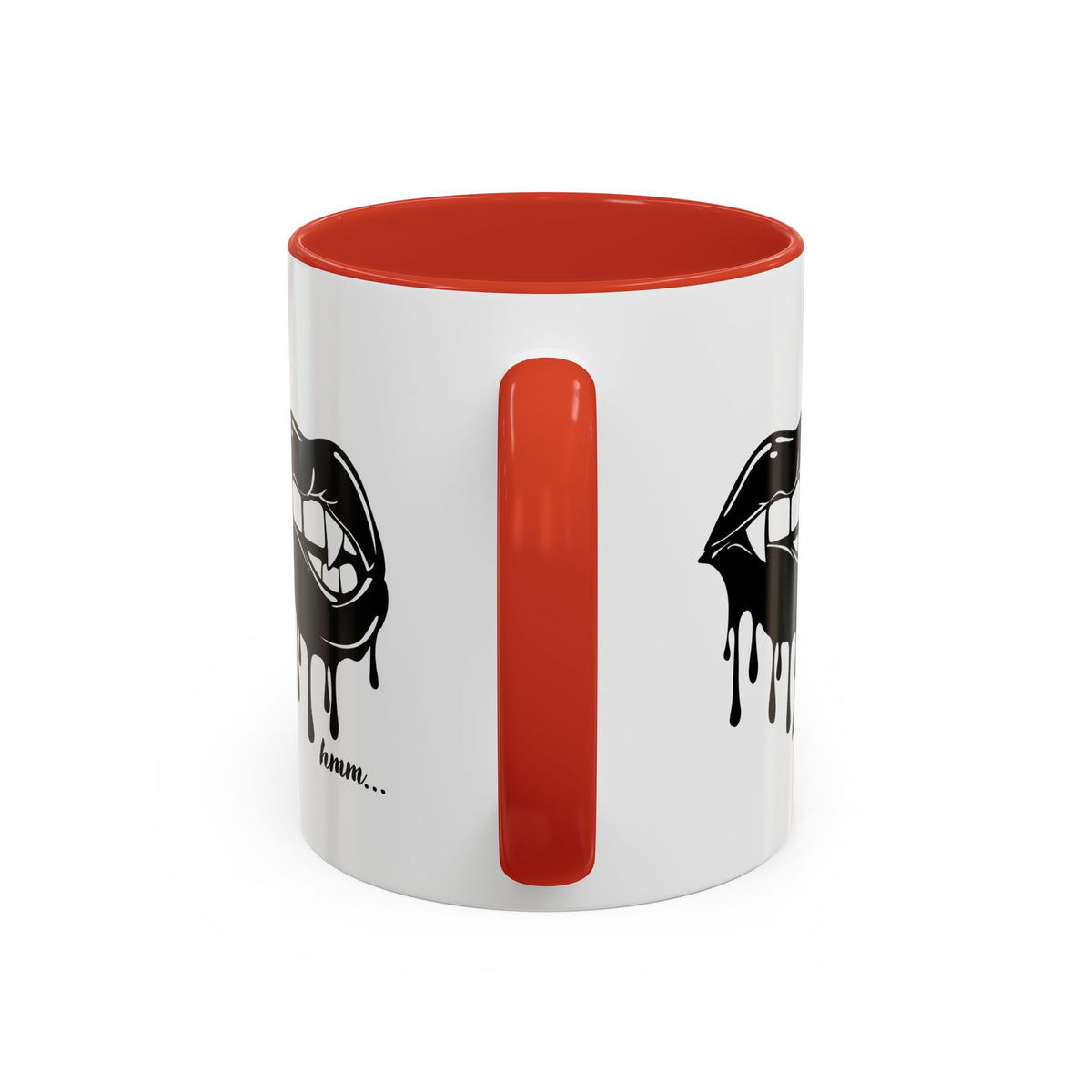 Black accent Dripping Bite coffee mug by Printify, 11oz or 15oz size, showing the unique dripping design on a ceramic mug.