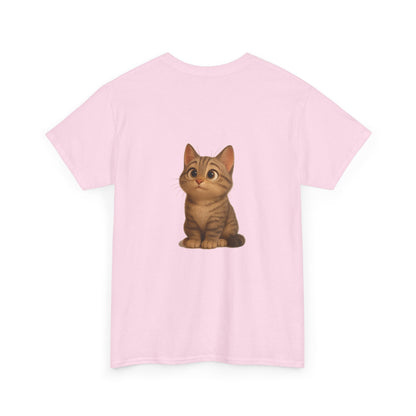 Cute brown kitten graphic T-shirt for cat lovers, featuring a playful cat design on a comfortable Printify T-shirt.