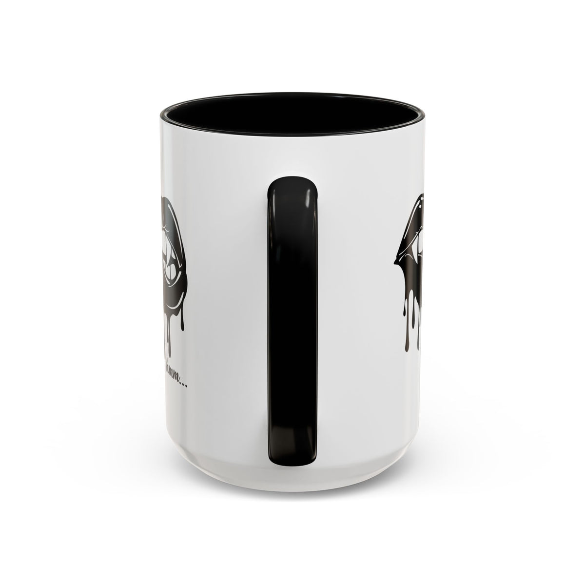 Black Dripping Lips accent coffee mug with bite graphic, 11oz or 15oz, featuring bold lips design by Printify.