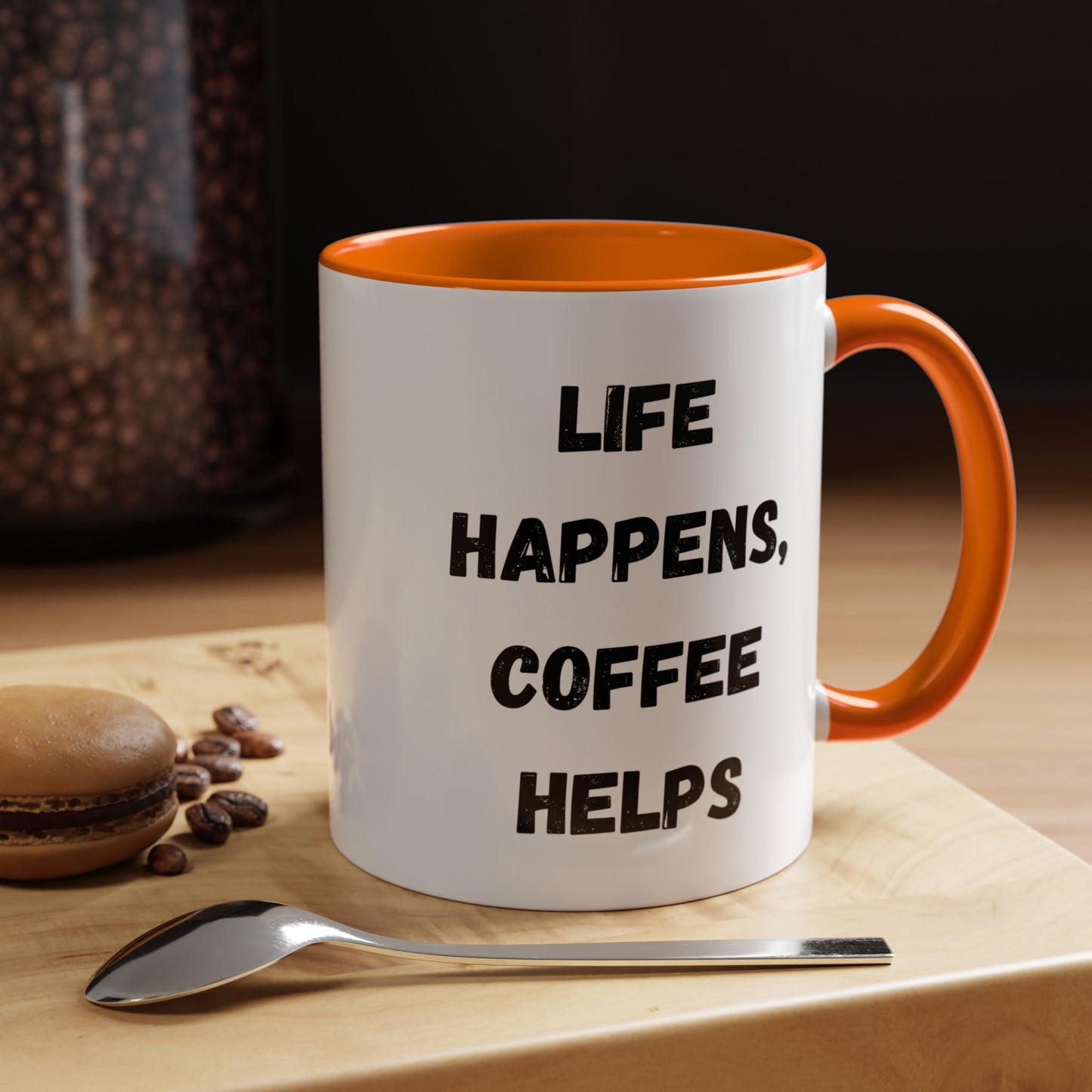 Life Happens Coffee Mug - Inspirational Coffee Cup, Gift for Coffee Lovers, Motivational Mug, Black Accent Mug, Coffee Humor