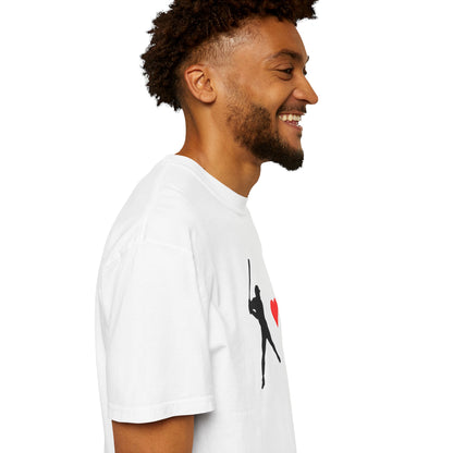 Printify baseball batter heart T-shirt showing a graphic of a batter with a heart design, casual unisex T-shirt for sports fans.