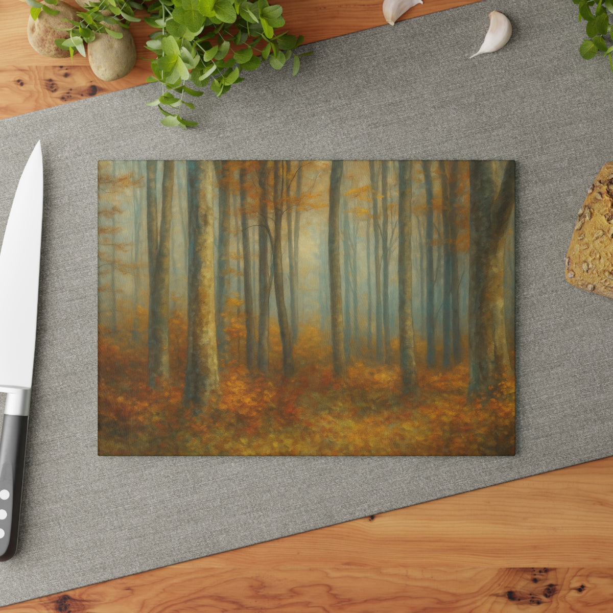 Autumn Woodland Misty Forest Glass Cutting Board - view 10