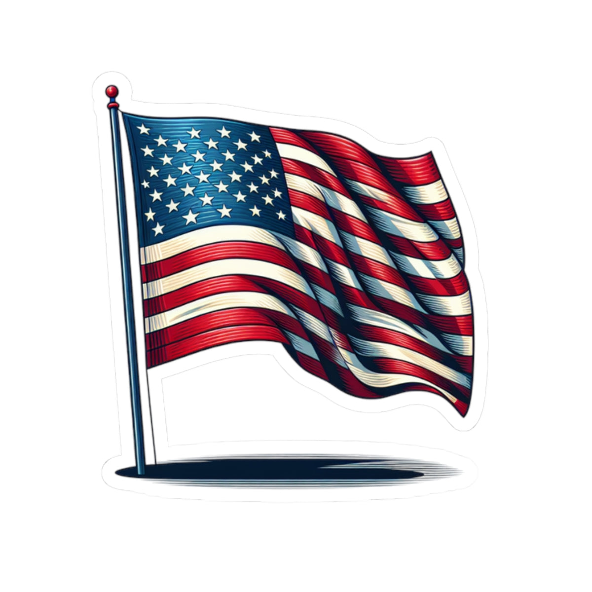 American Flag Kiss-Cut Sticker — Waving USA Decal for Laptops, Cars & Water Bottles