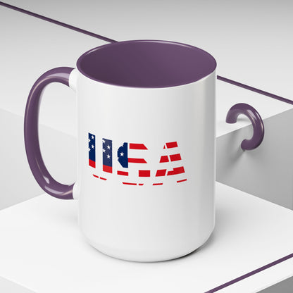 USA Flag Accent Coffee Mug — Patriotic 11/15oz Ceramic Coffee Cup
