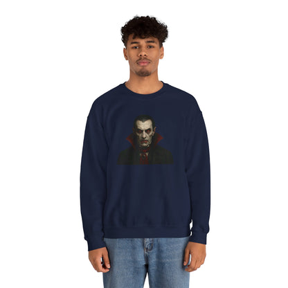 Printify vampire portrait crewneck sweatshirt featuring a detailed vampire design on soft, comfortable fabric.