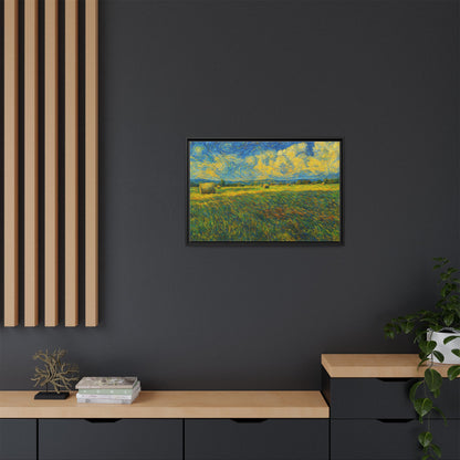 Framed multi-color landscape matte canvas print by Printify showcasing a scenic outdoor view with vibrant colors.