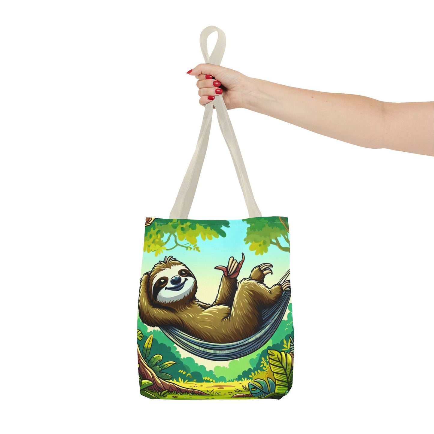 Eco-friendly sloth tote bag with a cute sloth illustration, perfect for animal lovers and casual outings.