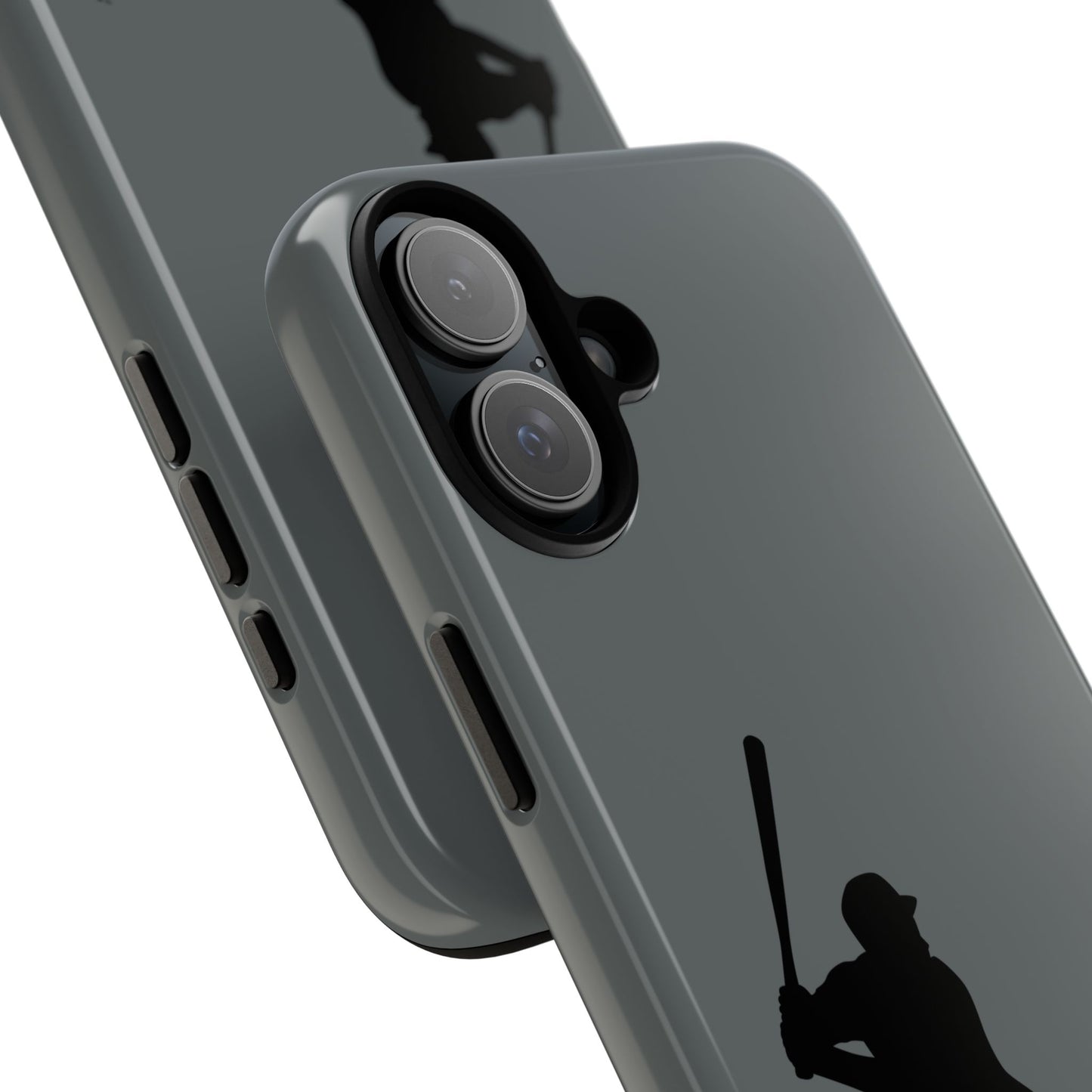 Black iPhone case with a baseball silhouette design, offering tough, protective coverage for sporty style.