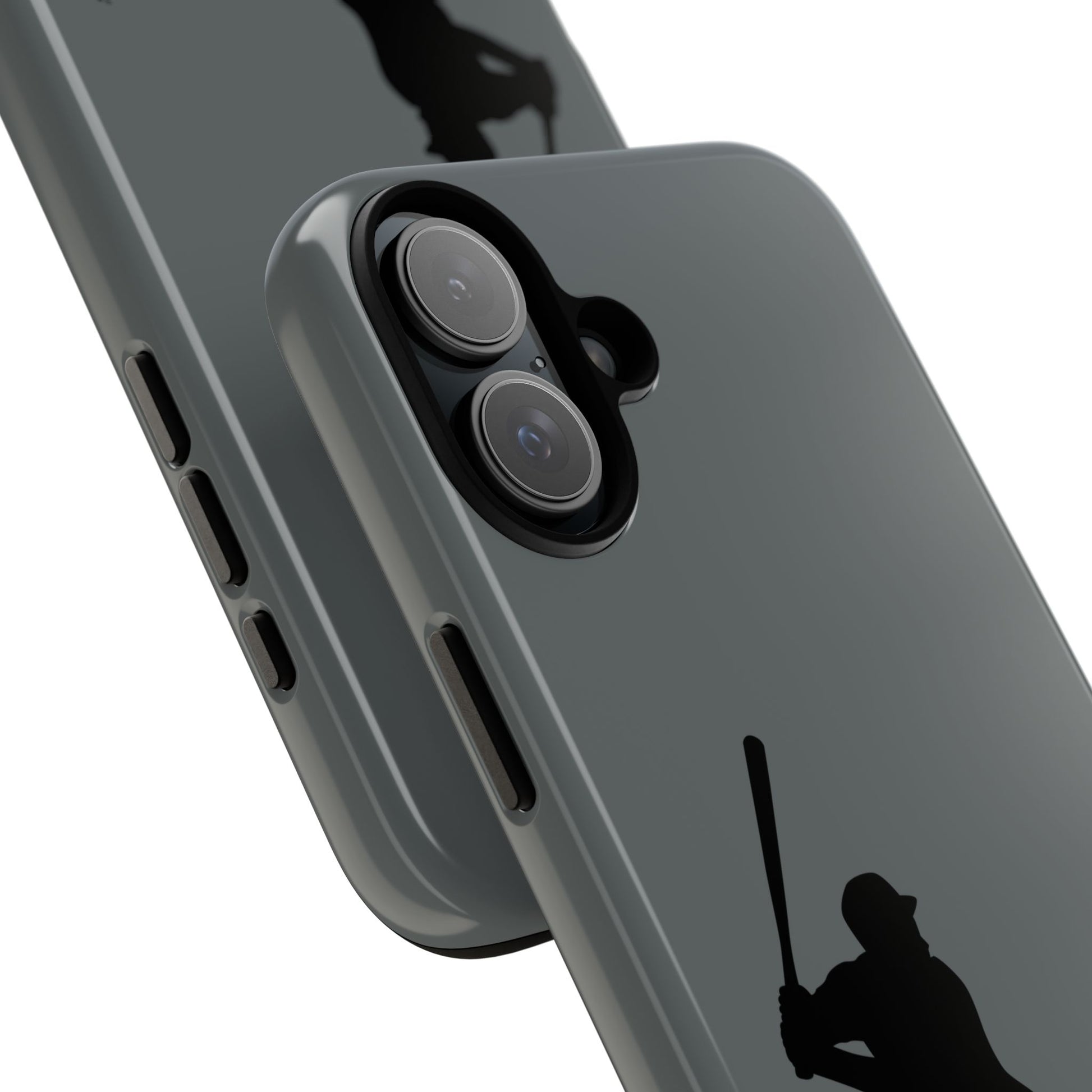 Black iPhone case with a baseball silhouette design, offering tough, protective coverage for sporty style.