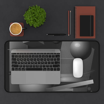Monochrome Geometric Spheres Desk Mat | Abstract Grey Shapes Mouse Pad