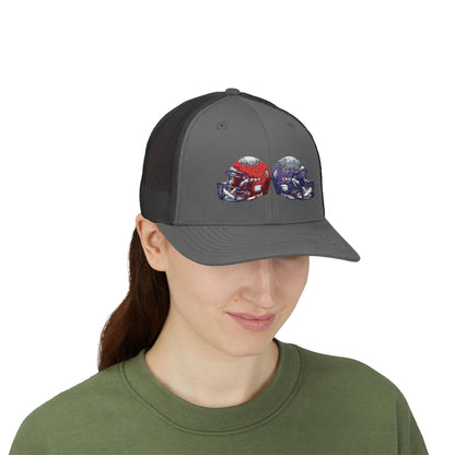 Sporty Snapback Trucker Cap with Football Helmets, Baseball Cap, Outdoor Activity Hat, Gift for Sports Fans, Team Spirit Wear - TRV