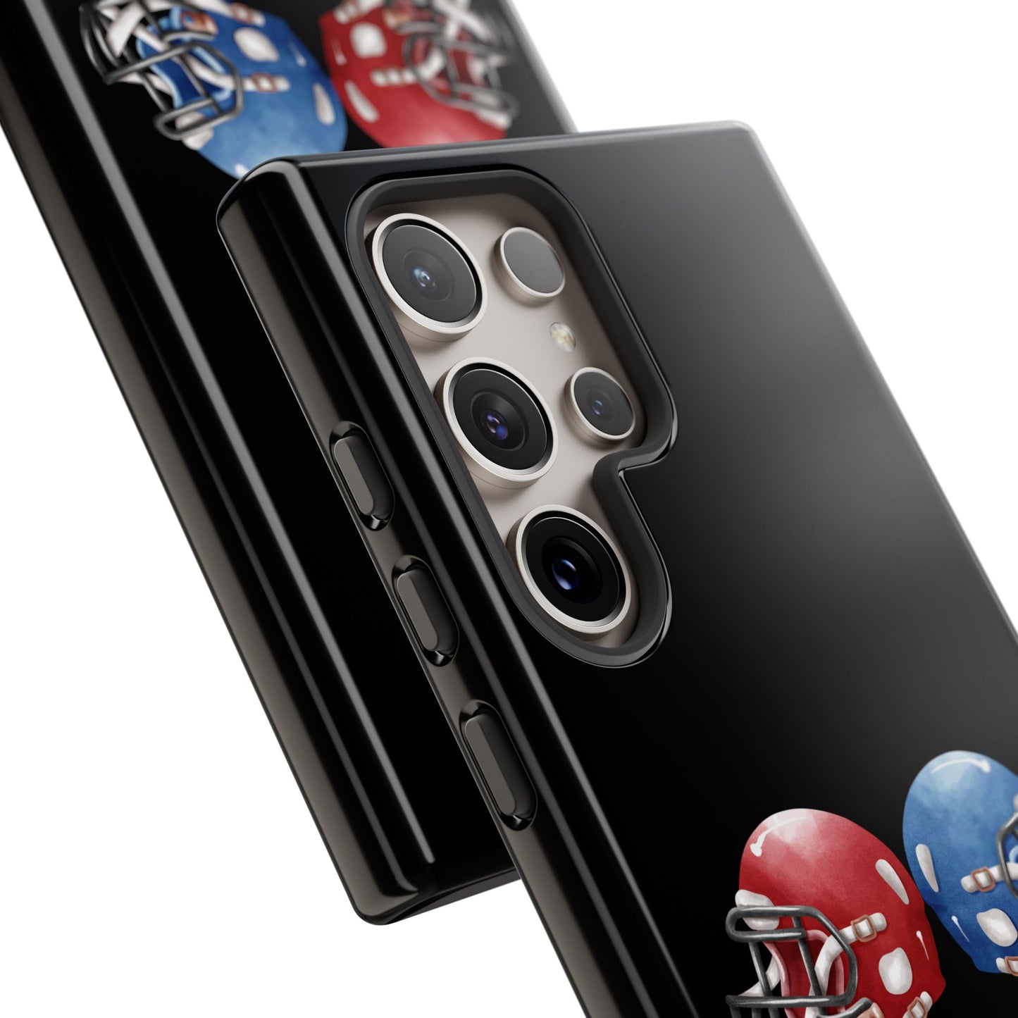 Red and blue football helmet tough phone case for iPhone, protective Printify cover with detailed helmet design.