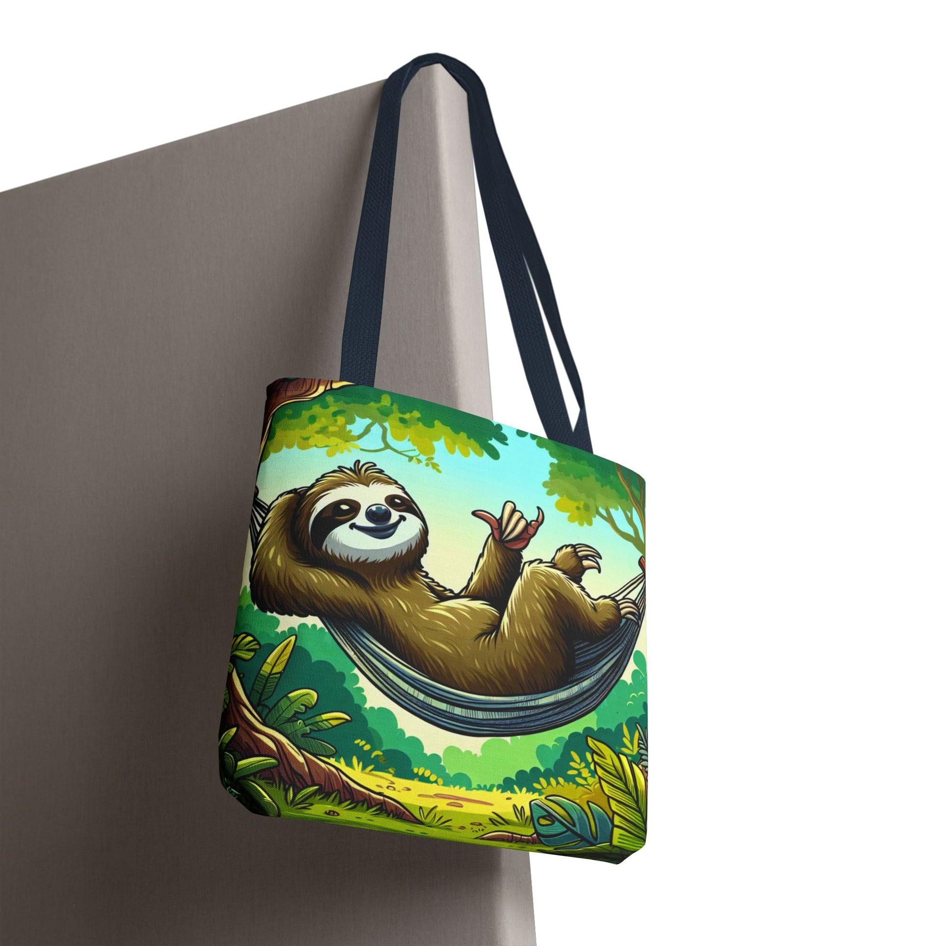 Cute eco-friendly sloth tote bag from Printify featuring a charming sloth design, perfect for animal lovers and everyday use.