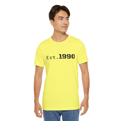 Vintage Est. 1990 T-Shirt by Printify featuring a classic design celebrating the birth year with stylish typography.