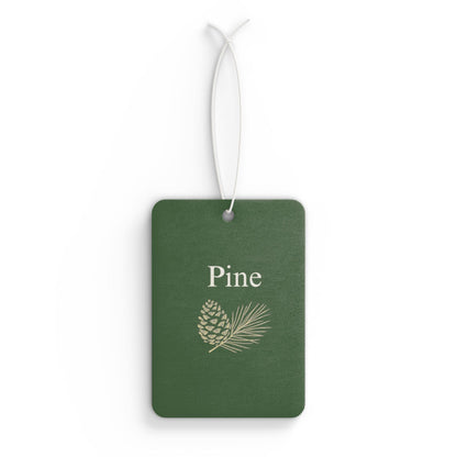 Green pinecone-shaped car air freshener tag with botanical scent, accessory by Printify, featuring a natural pinecone design.