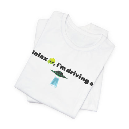 Alien Driving Unisex Tee - Fun Casual Shirt, Gifts for UFO Lovers, Quirky Humor T-Shirt, Perfect for Road Trips, Unique Birthday Present