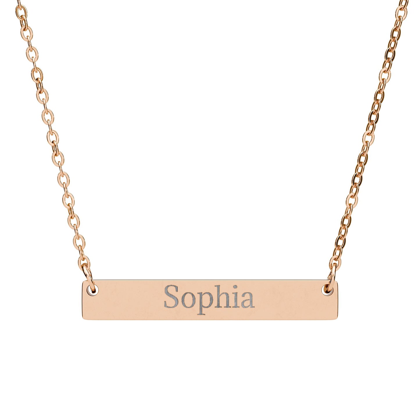Personalized engraved bar necklace with custom name pendant, horizontal jewelry accessory by Printify.
