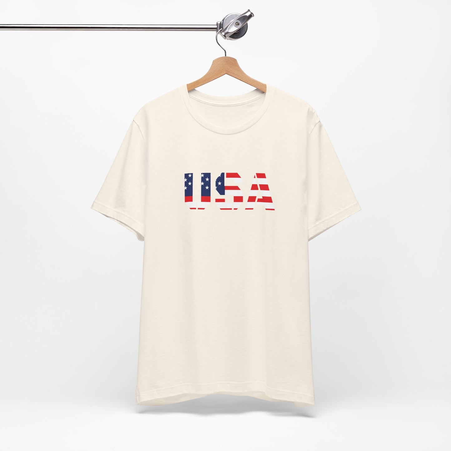 USA Flag Text Tee — Patriotic Fourth of July T-Shirt