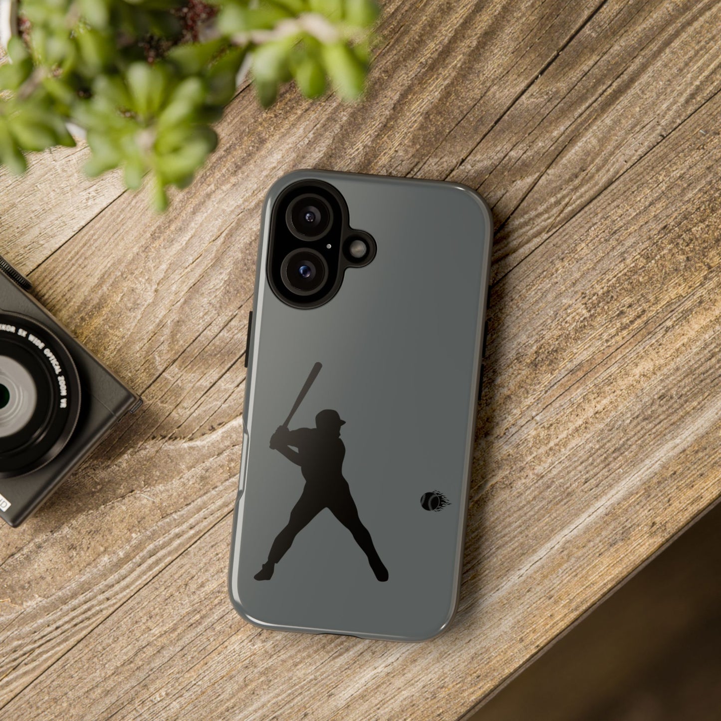 Black baseball silhouette tough phone case for iPhone, protective sporty design by Printify, fits securely and features bold graphic.