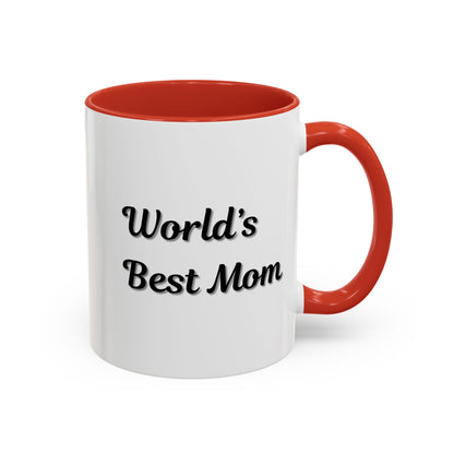 Black-ceramic "World's Best Mom" accent coffee mug by Printify, featuring a stylish design for Mother's Day.