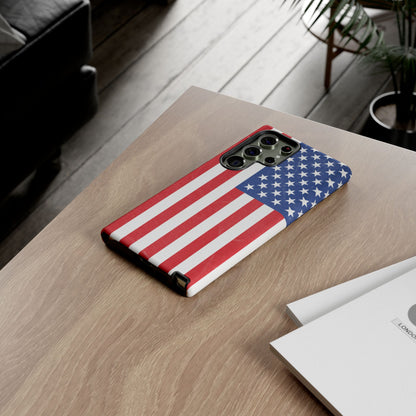 Durable American flag tough phone case for iPhone by Printify, featuring a patriotic design and rugged protection.