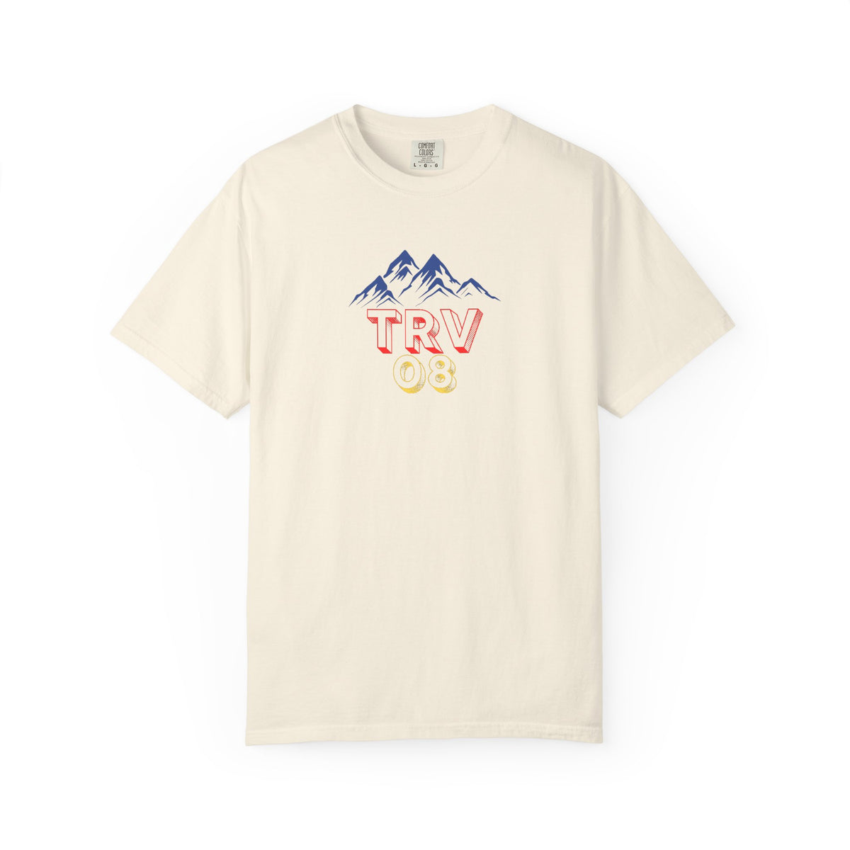 Unisex Printify TRV08 Logo T-Shirt with garment-dyed fabric, displaying a simple logo design on the front.