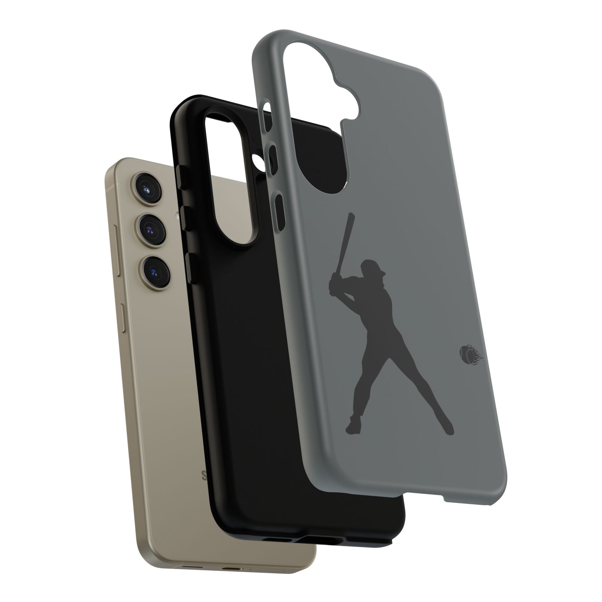 Black baseball silhouette tough phone case for iPhone, featuring sporty protective design by Printify.