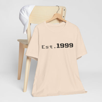 Vintage minimalist Est. 1999 T-shirt by Printify featuring a simple birth year design on soft fabric.
