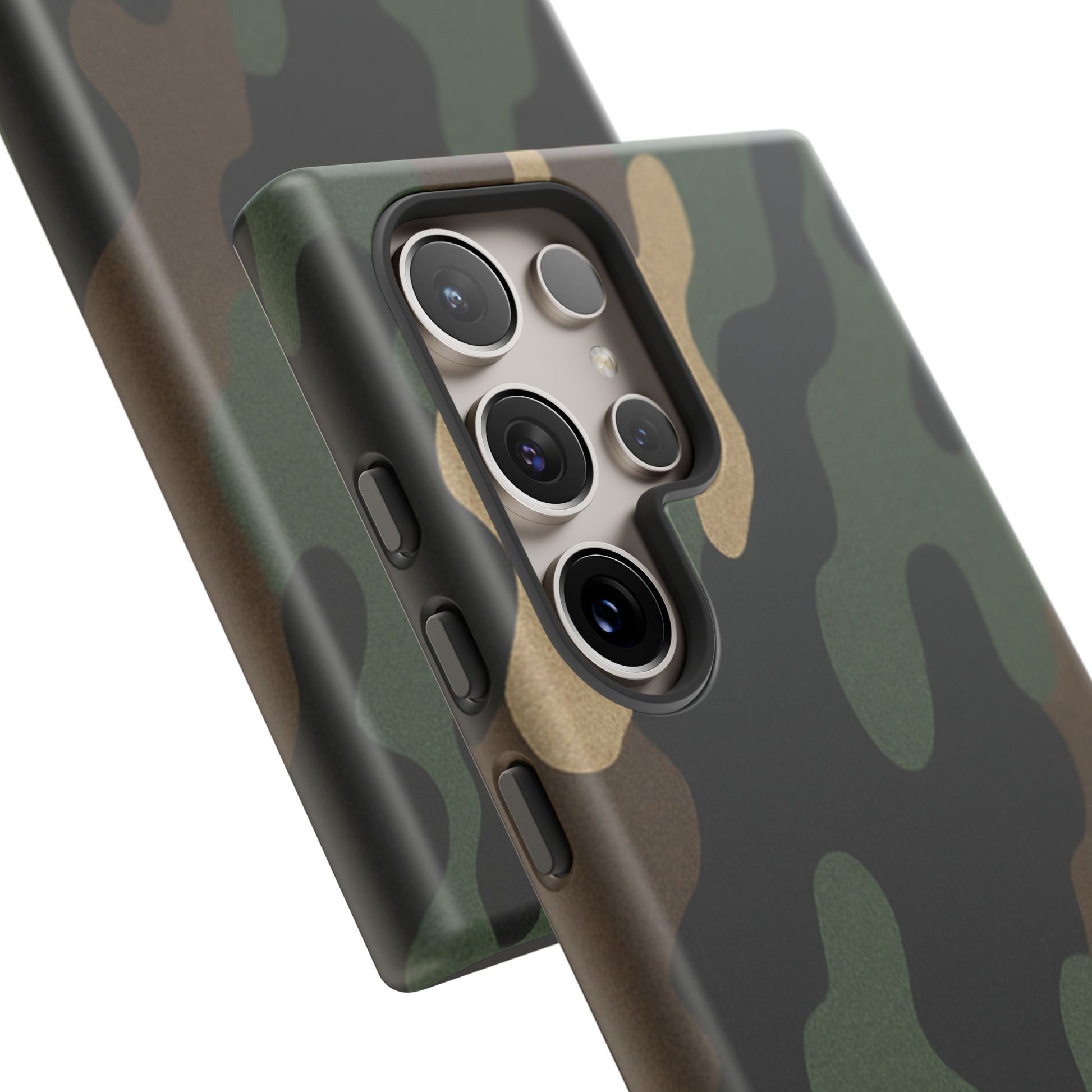 Rugged military green camo tough phone case from Printify offering durable protection for smartphones.