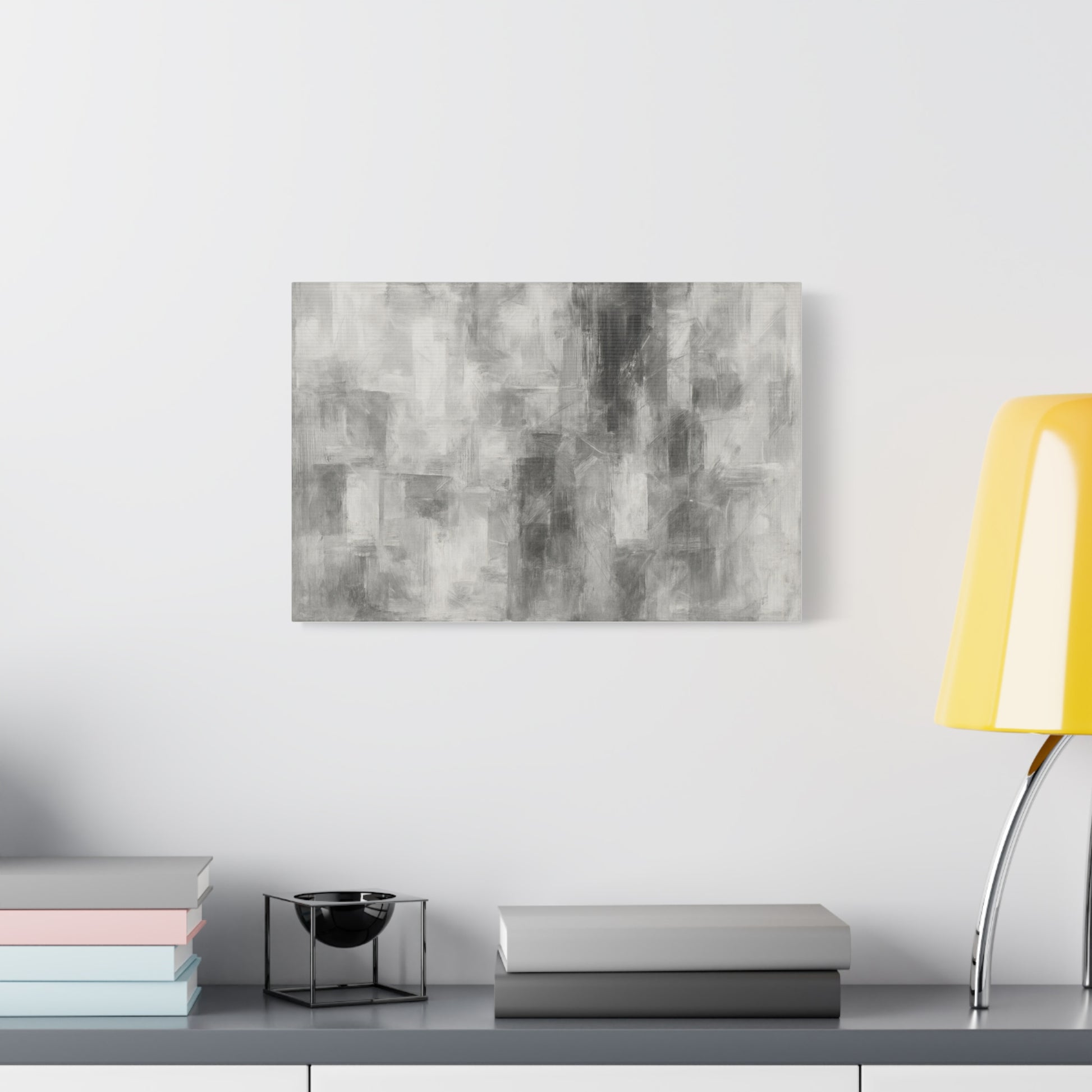 Abstract grey brushstroke canvas wall art on neutral modern matte stretched canvas by Printify.