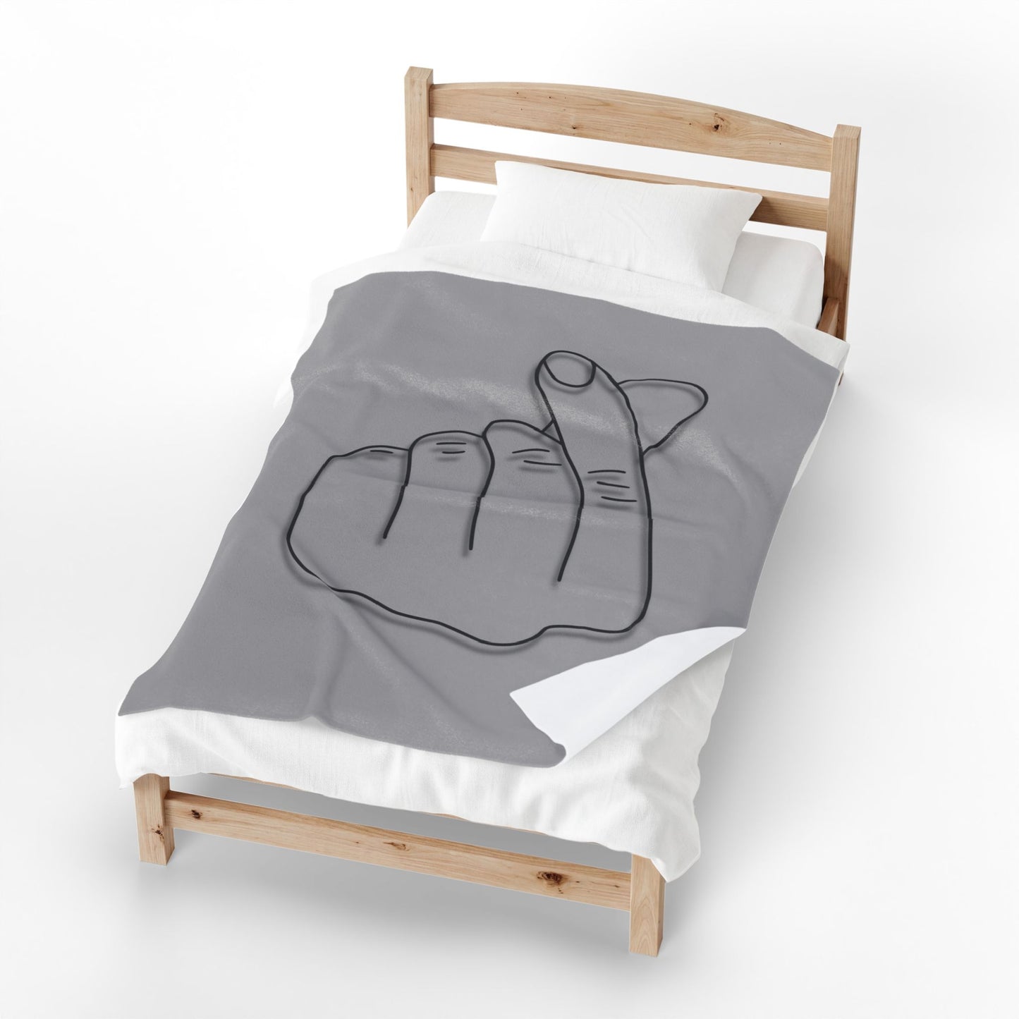 Velveteen plush blanket with heart gesture print, soft texture, ideal for cozy home decor and gift-giving by Printify.