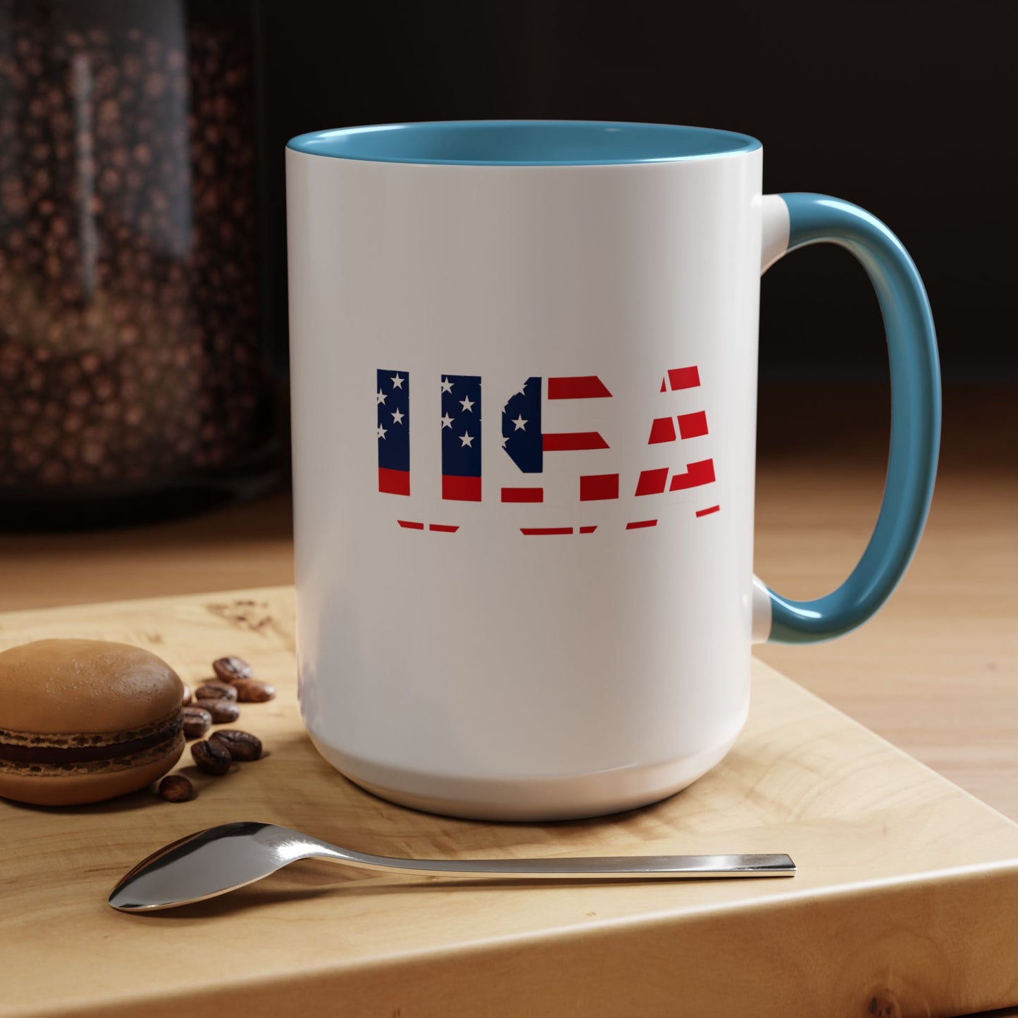 USA Flag Accent Coffee Mug — Patriotic 11/15oz Ceramic Coffee Cup