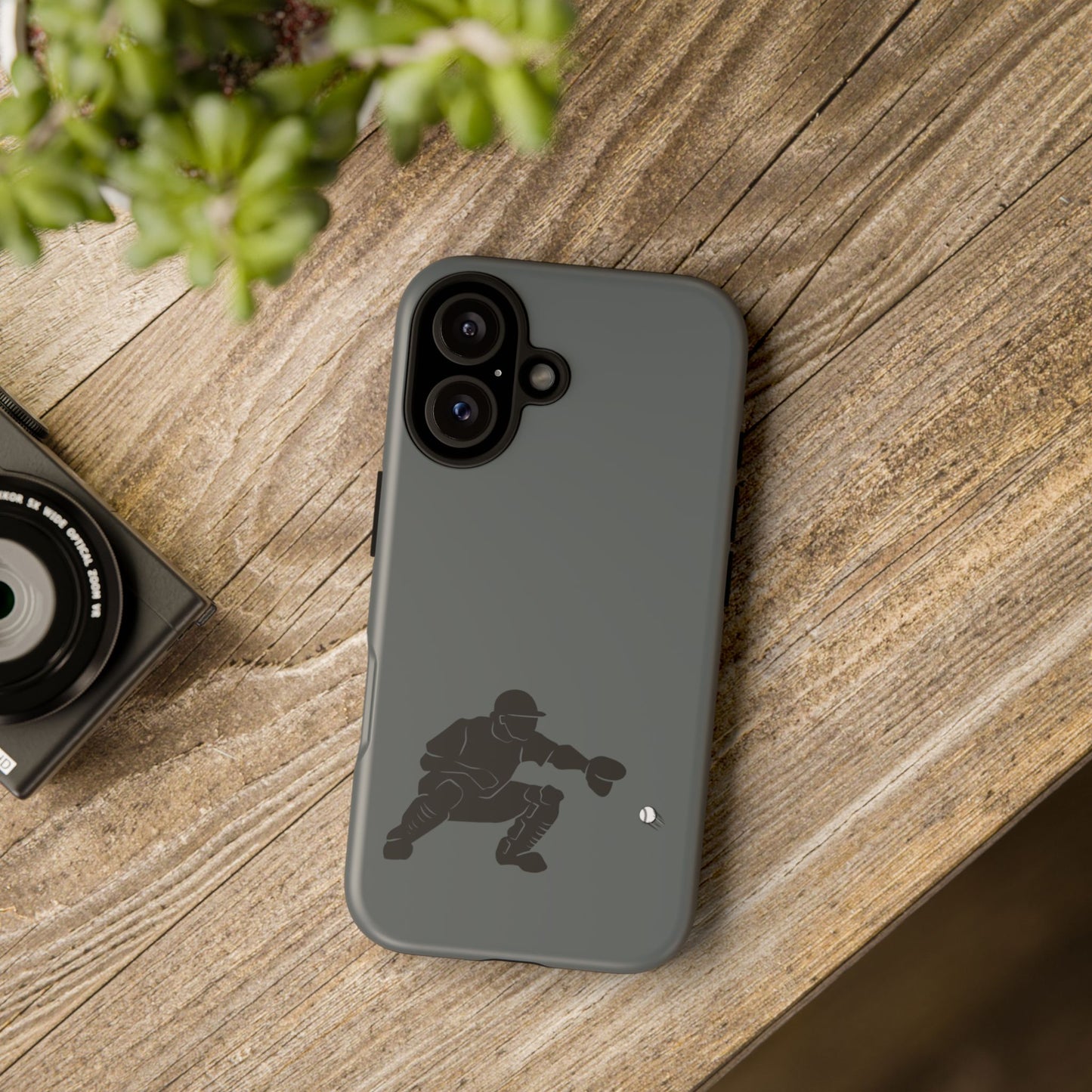 Printify baseball catcher phone case, a tough protective cover with baseball glove and ball design for smartphones.