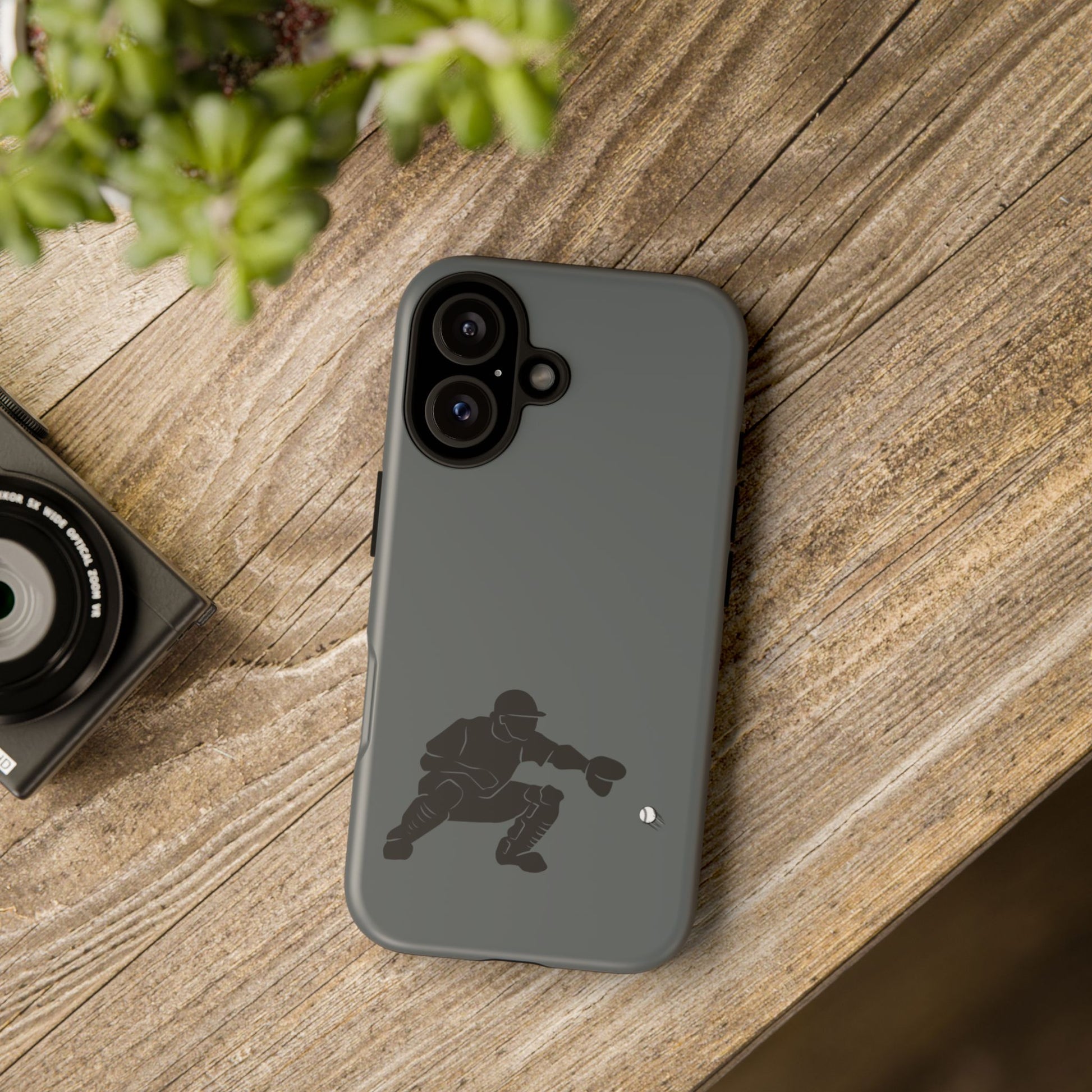 Printify baseball catcher phone case, a tough protective cover with baseball glove and ball design for smartphones.