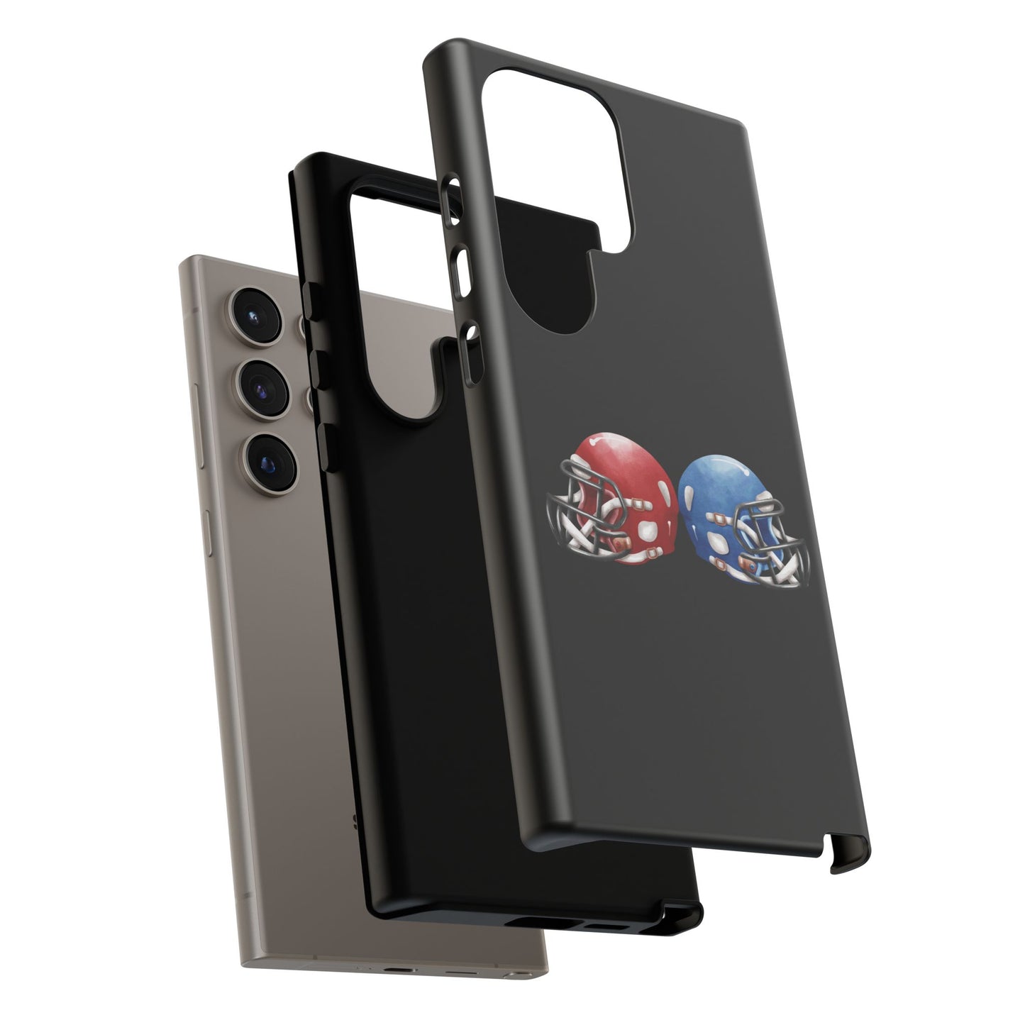Red and blue football helmet tough phone case for iPhone, protective Printify cover with a sports-themed design.