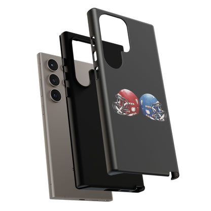 Red and blue football helmet tough phone case for iPhone, protective Printify cover with a sports-themed design.