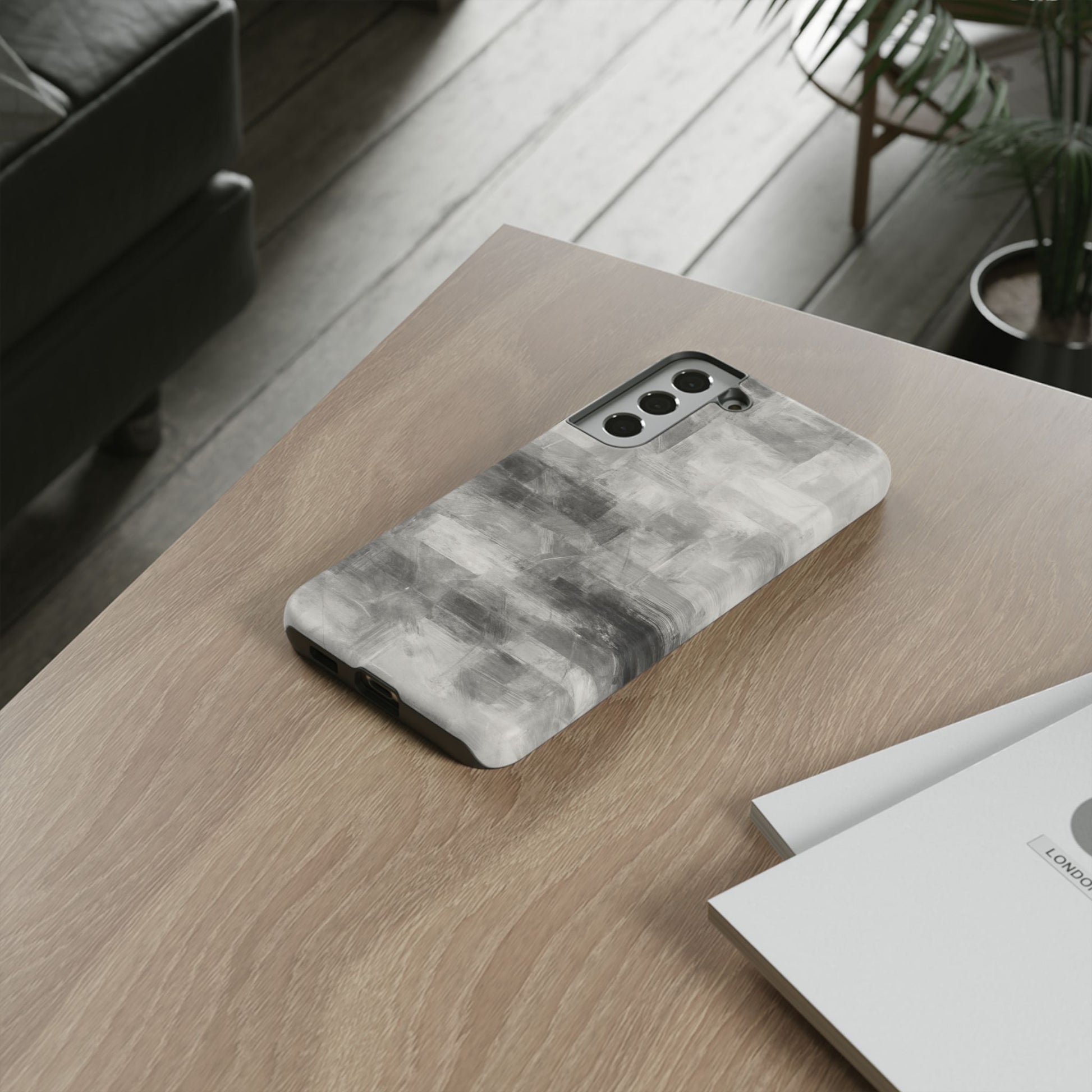 Abstract gray grid Printify phone case for iPhone, tough protective cover with modern geometric design.